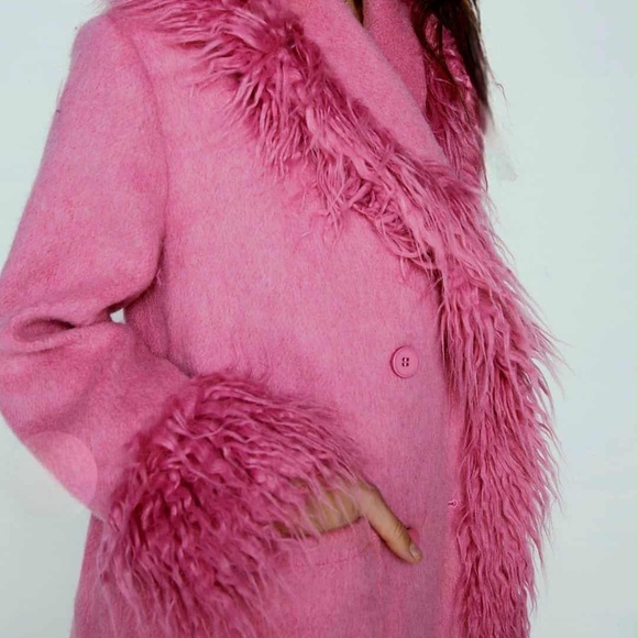 Pink Penny Lane Coat from Nasty Gal! Faux Shearling Fur Trim Wool. NWT 0 Petite - Picture 4 of 12